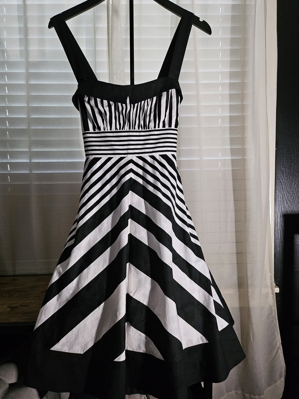 Teeze Me Black and White Striped Midi Fit-and-Flare Dress